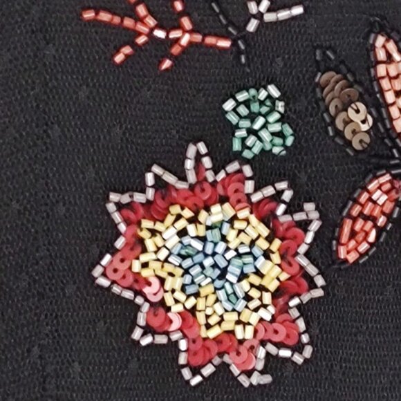 ZARA Dress S Black Floral Beads and Sequins Mesh Sheer Midi Long Sleeve Plumeti - Picture 5 of 15